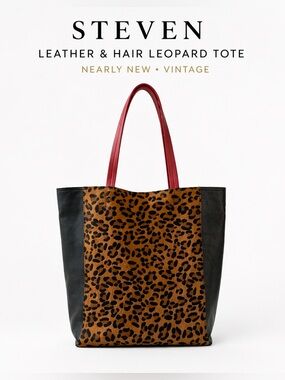 Steven Leather Leopard Hair Calf Tote Y2K Style Large Shoulder Bag NWOT